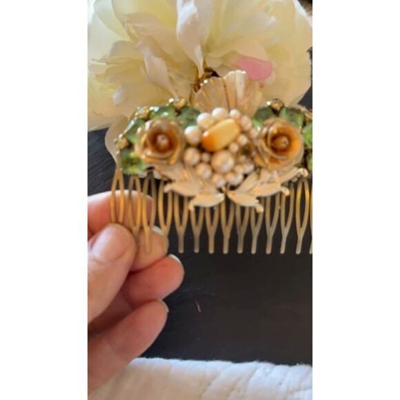 Bridal Hair Comb Green Crystal Wedding Accessory Floral Vintage Jewelry Hairpiec main image 2